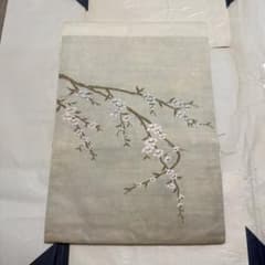 名古屋帯 名品 九寸 染帯 手描き 枝桜 桜柄 淡色 季節の帯 金銀糸箔使用 名古屋帯 名品 九寸 染帯 手描き 枝桜 桜柄 淡色 季節の帯 金銀糸箔