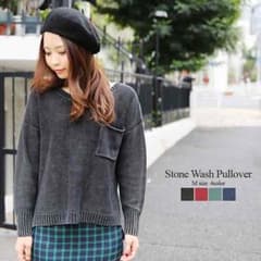 ◆ストーンウォッシュ加工。ポケット付ニットプルオーバーTOPSのサムネイル