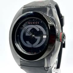 新品電池 稼働 GUCCI 137.1 デイト シェリーライン メンズ ブラック 