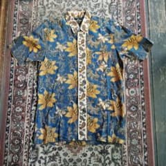 【希少ヴィンテージ】KIN-TEX バティックシャツM（15）回襟総柄青金のサムネイル