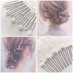 handmade*:♡花編みパールピン9本セットのサムネイル
