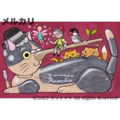 原画「猫の背中に何かある〜ピノキオ」ピノッキオ/猫/イラスト/アート/絵画