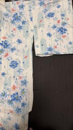 レディース 浴衣 単品 青系 花柄 パールハンドル巾着のサムネイル