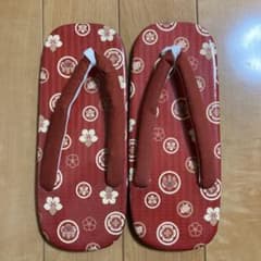 雪駄　家紋柄　朱色　乱れ格子柄　セットのサムネイル