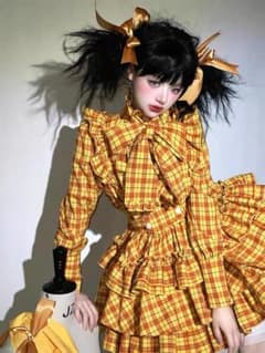 即納」CATCOCOONクラシカルドール 長袖 セットアップ イエローチェック