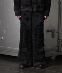 GRANCY スウェットドッキングデザインダメージバギーデニムパンツ ブラックSのサムネイル