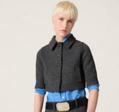 miu miu ダークグレー クロップドカーディガン 36 - メルカリ