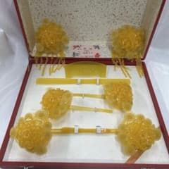 180元箱入り高級 昭和レトロ花嫁 花魁 べっ甲風花飾りのかんざしセット