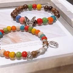 ハンドメイド ガラスビーズ ブレスレット 2点セット 蝶々 招財チャーム