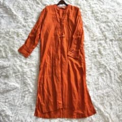 ZARA ザラ 100%リネン シャツワンピース オレンジ