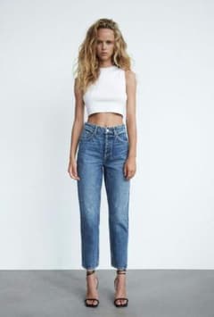 ZARA HIGH RISE STRAIGHT デニムパンツ ネイビーブルーのサムネイル