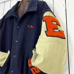 90s 襟付き　スタジャン　袖ワッペン　DeLONG ネイビー　52サイズのサムネイル