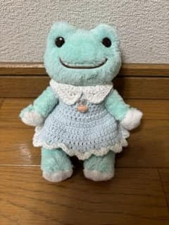 ラメ入り手編みワンピースうさぎちゃん水色(ポケピク用)のサムネイル