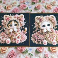 ①未使用 可愛い猫ちゃんパネル生地2枚＆薔薇チェリー柄生地 - メルカリ