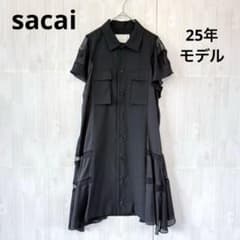 サカイ 25ss スーチングサテンドレス ワンピース 黒 ブラック 2 M 美品 