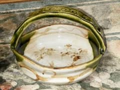 小さめ 美濃焼 織部 菓子鉢 手付き 茶道具 骨董 古玩 - メルカリ
