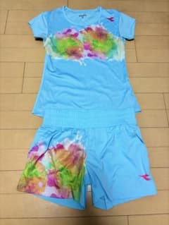 【DIADORA】テニスウェアセットアップ 水色 上M/下Lのサムネイル