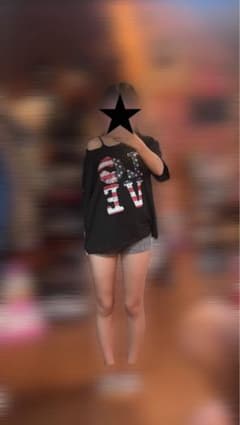 SHEIN LOVE 星条旗 リッププリント 半袖Tシャツ ブラックのサムネイル