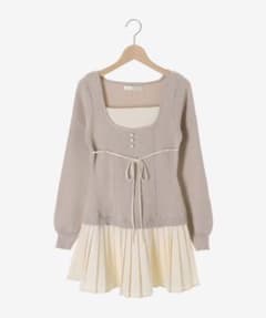 MAJESTIC LEGON レイヤードライクプリーツニットワンピ ベージュのサムネイル