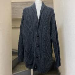 アランクラフト ニットカーディガン グレー色 ウール フィッシャーマン