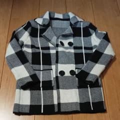 ☆試着のみ☆ 韓国子供服 ニットコート チェックコート Pコート  120のサムネイル