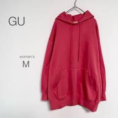 【ジーユー】パーカー【M】ピンク ゆったり フーディー 可愛い ゆるだぼ 美品のサムネイル