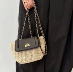 極美品☆ VIOLAd'ORO ラフィア チェーンショルダーバッグ カゴバッグ 極美品☆ VIOLAd'ORO ラフィア チェーンショルダーバッグ カゴバッグ