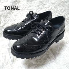 TONAL ウイングチップ パテントレザー シューズ 37 黒 レースアップ 
