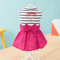【新品】 犬服 ワンピース ボーダー リボン ピンク サイズ２ 小型犬のサムネイル