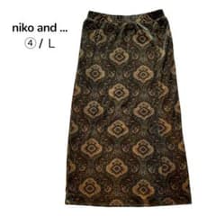 niko and ... 総柄ナロースカート L ベロア風スリット ウエストゴム