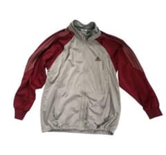 adidas トラックジャケット ジップアップL ベージュ赤 古着 - メルカリ
