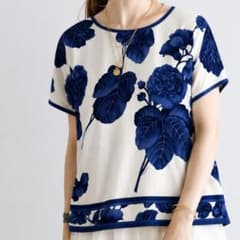 極美品】レオナール L 半袖カットソー 半袖Tシャツ ブルー 花柄 578