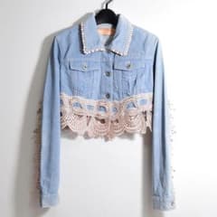 ブルマリン Blumarine リボン レース装飾 短丈 デニムジャケット 38