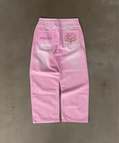 SAKURA 刺繍入り ピンク デニムパンツ drip swag - メルカリ