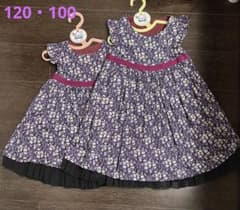 フリルワンピース サイズ120＆100 姉妹お揃いセット セレモニー 小花柄のサムネイル
