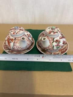 幸泉作 赤絵 煎茶器 組汁注 木箱入り　醤油差しのサムネイル