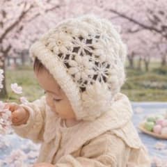 お花 ベビー ボンネット かぎ針編み 手編み帽子のサムネイル