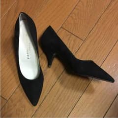 パンプス 黒 スエード スウェード ヒール6cmのサムネイル