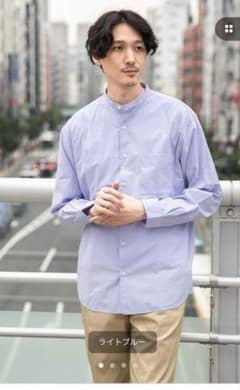 【タグ付き】GLOBAL WORK ファインスムースバンドカラーシャツ ブルーのサムネイル