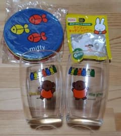 miffy ブルーナガラスコップ2個　魚デザインコースター4枚　マグネット１個のサムネイル