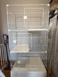 3段 キャットケージ 猫ケージ ホワイト トイレ付き 多頭飼い可のサムネイル