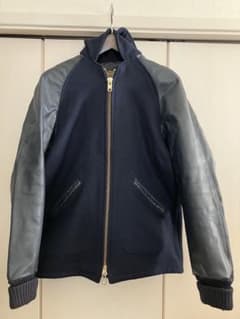 ☆Used☆ SKOOKUM 袖レザーパーカースタジャン ネイビー サイズ34 