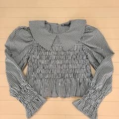 ZARA　新品　ギンガムチェック　フリル　ブラウス　トップス　ザラ　Lのサムネイル
