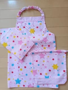 120前後エプロン3点セット 星柄ピンクのサムネイル