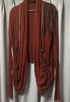 KMRII レザースタッズパイピングドローコードドレープカーディガン y2k