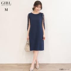 GIRL 원피스 M 네이비 레이스 소매 파티 무릎 길이 결혼식 품위