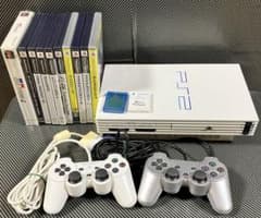 PS2 白　本体 一式　メモリーカード2枚 コントローラー2つ ソフト10本のサムネイル