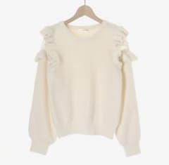 マジェスティックレゴン★Lady フリル シャギー ニット レース M ホワイト