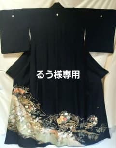 黒留袖 金彩友禅 袷 五つ紋 比翼付 - メルカリ