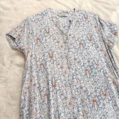 M レーヨン シャツ ワンピース 前開きボタン 総柄 水色のサムネイル